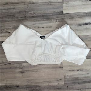 White scrunched vneck sweater